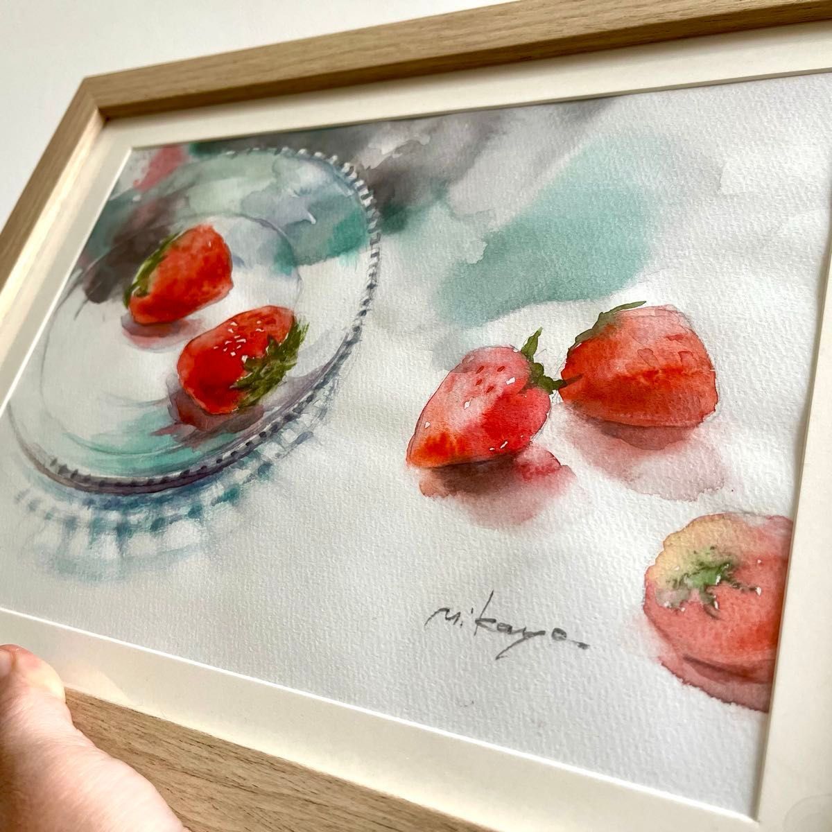 値下げ交渉あり。超美品！1点物の原画苺（いちご）アクリル画絵画