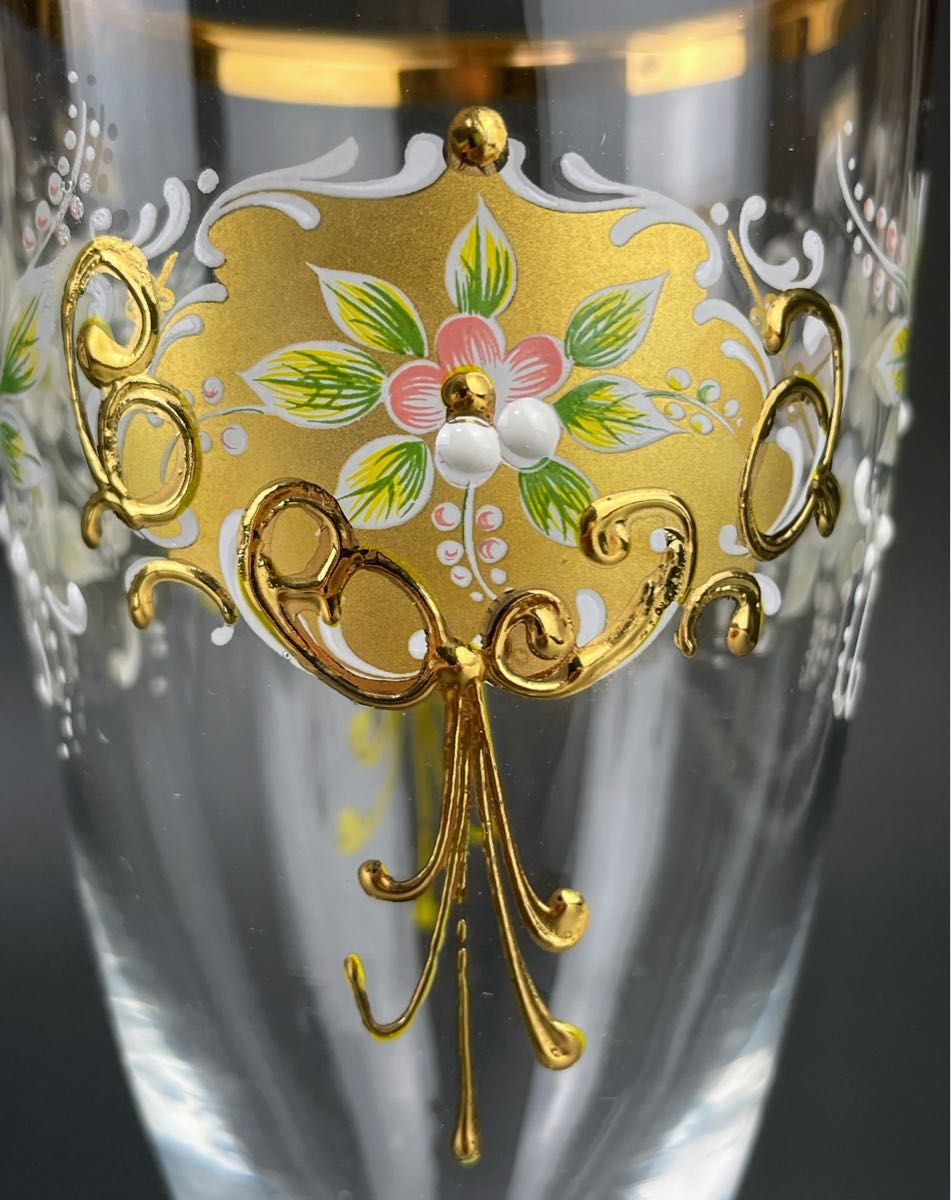 Bohemia ボヘミアガラス 金彩 レリーフ フラワーベース Bohemia