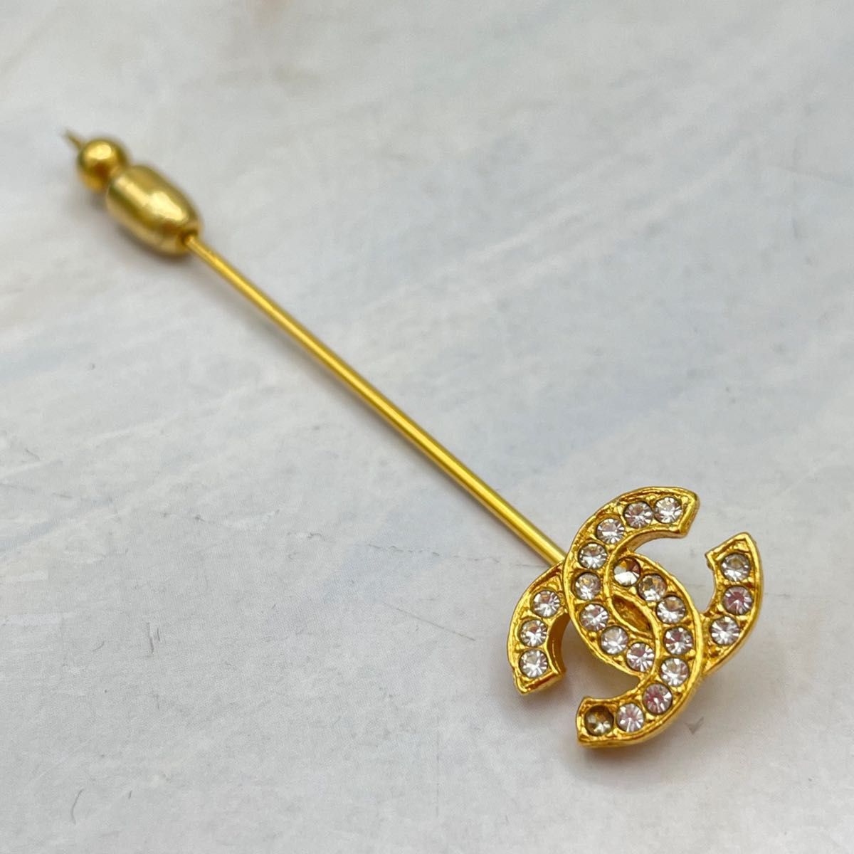 CHANEL シャネル ピンブローチ ココマーク ラインストーン ゴールド