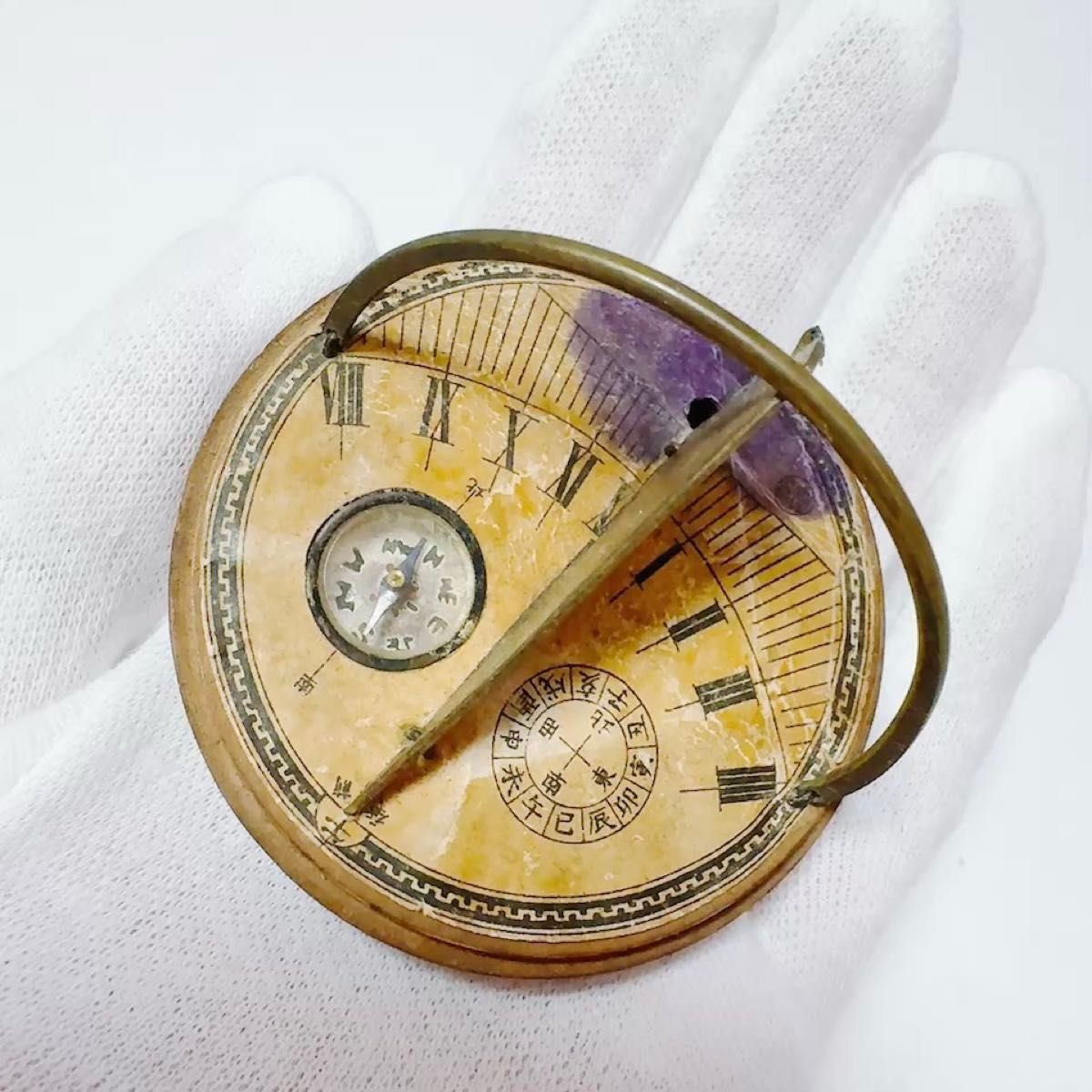 携帯日時計 明治時代 大正次代 方位磁石 コンパス 当時物 骨董品