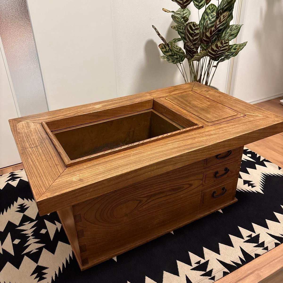 アンティーク 囲炉裏テーブル 関西火鉢 長火鉢 銅製コンロ＆酒燗器etc