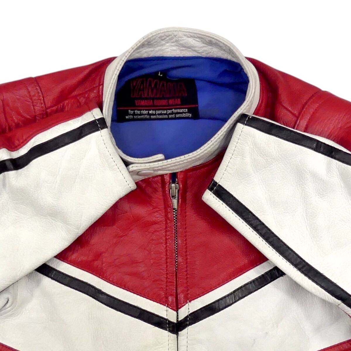 即決 YAMAHA メンズ L レザーレーシングスーツ ヤマハ 黒 メッシュ 赤