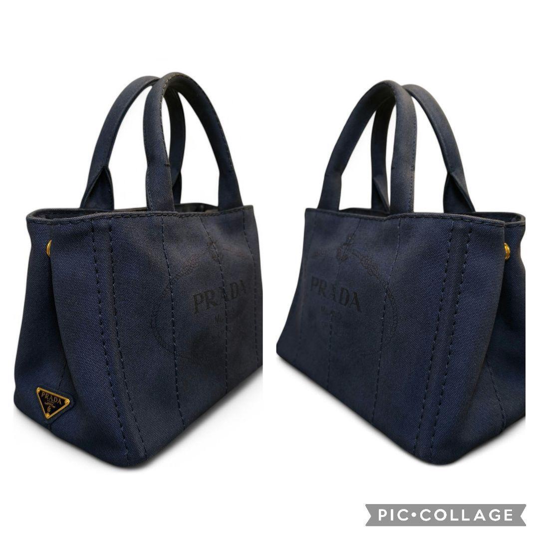 極美品PRADA カナパ S デニム ブルー 三角ロゴ ゴールド金具 プラダ