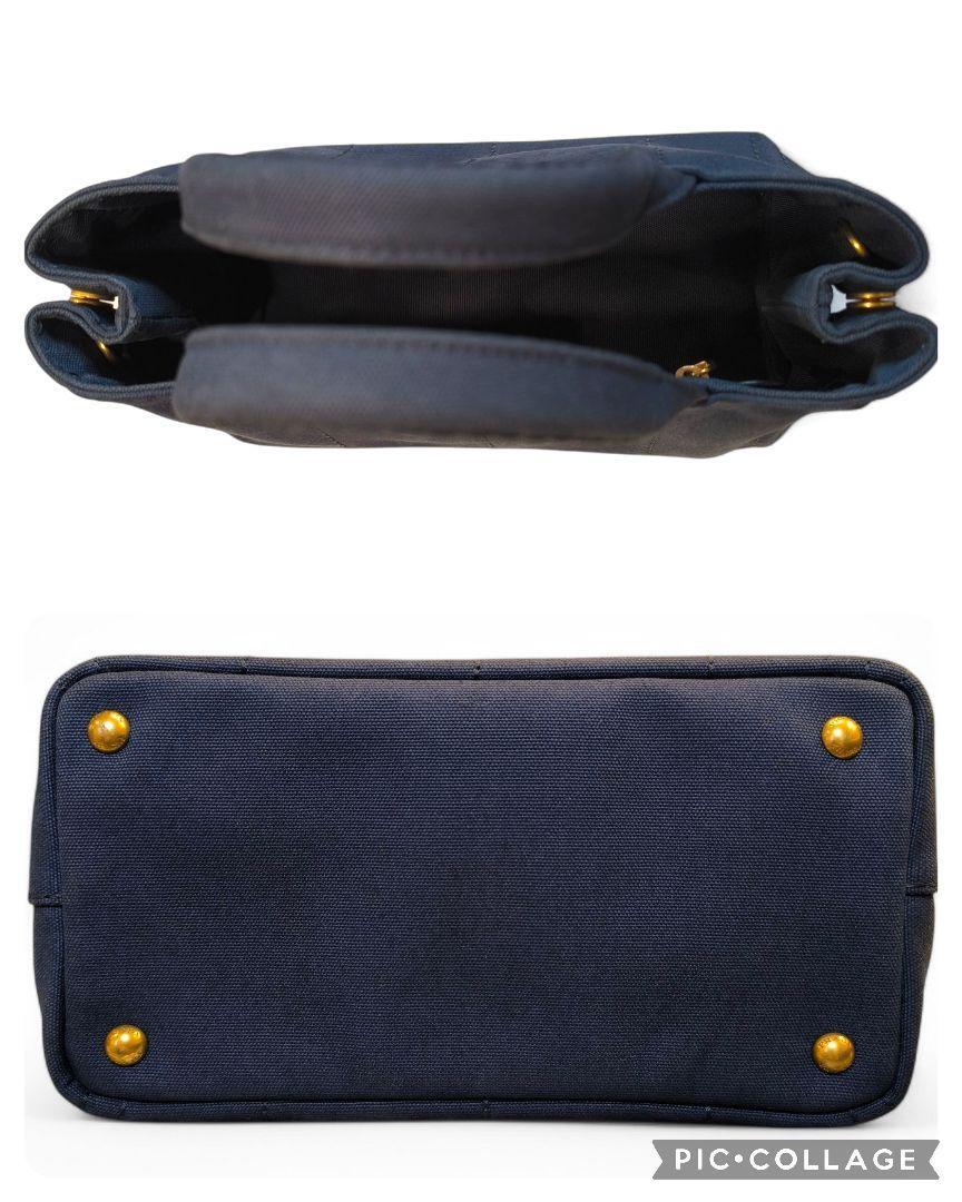 極美品PRADA カナパ S デニム ブルー 三角ロゴ ゴールド金具 プラダ