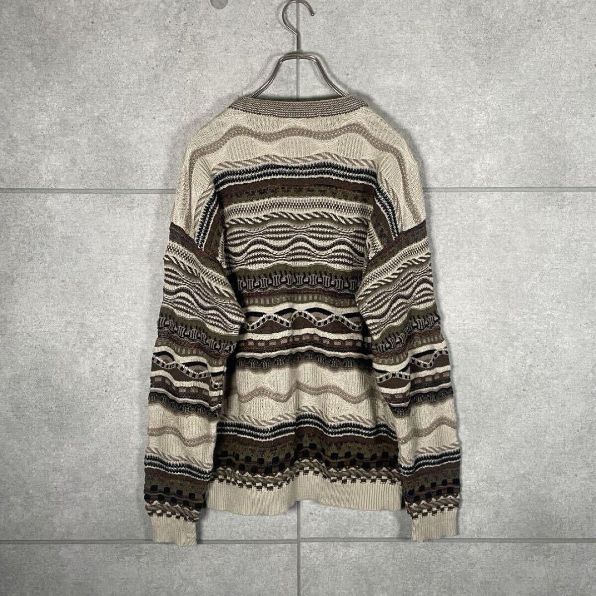 ビンテージ 3Dニット 立体デザイン USA製 90s ボーダー 総柄