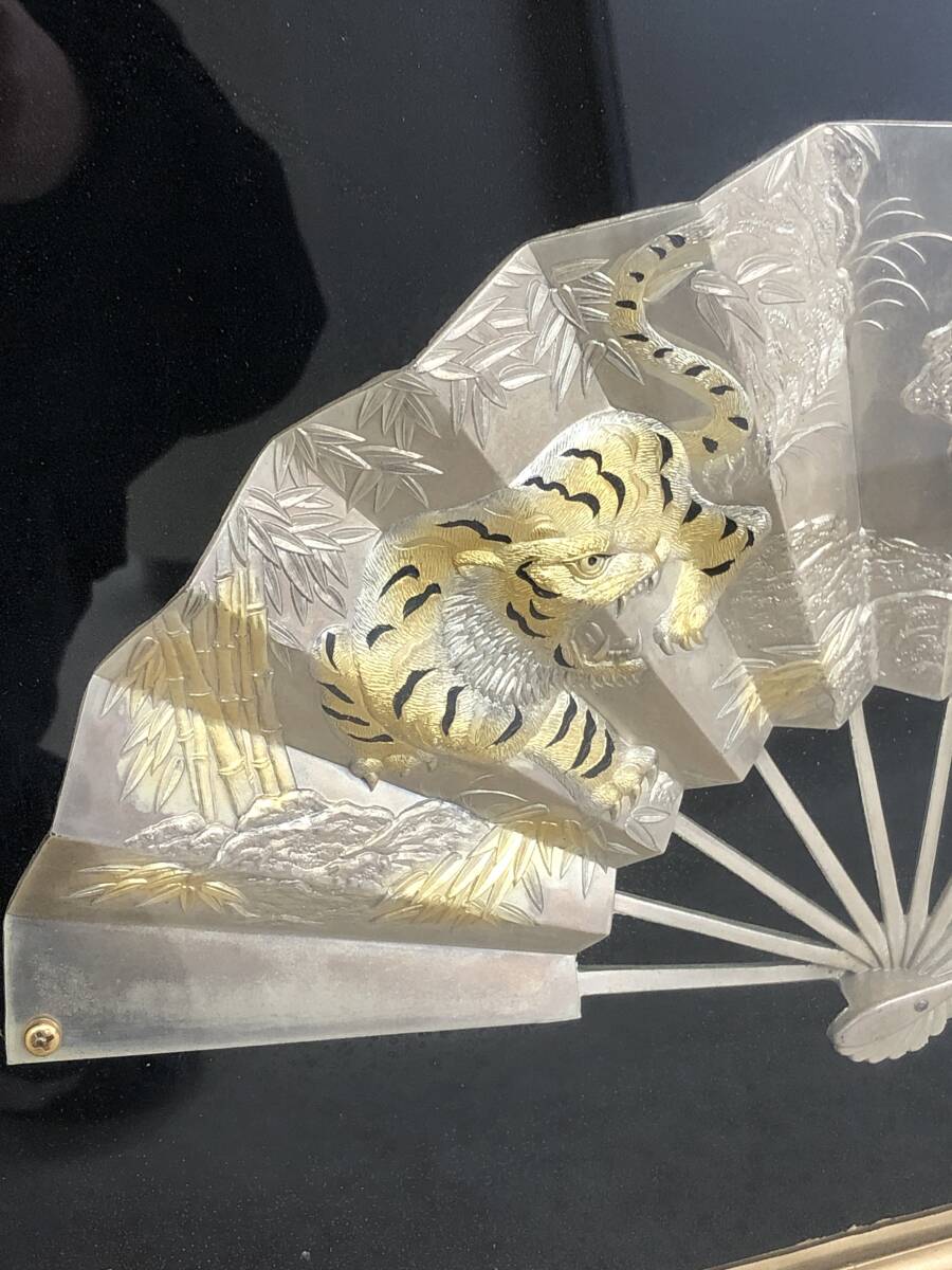 Yahoo!オークション - HB3298 金属工芸 純金純銀鍍金 虎柄扇 扇子 松庵