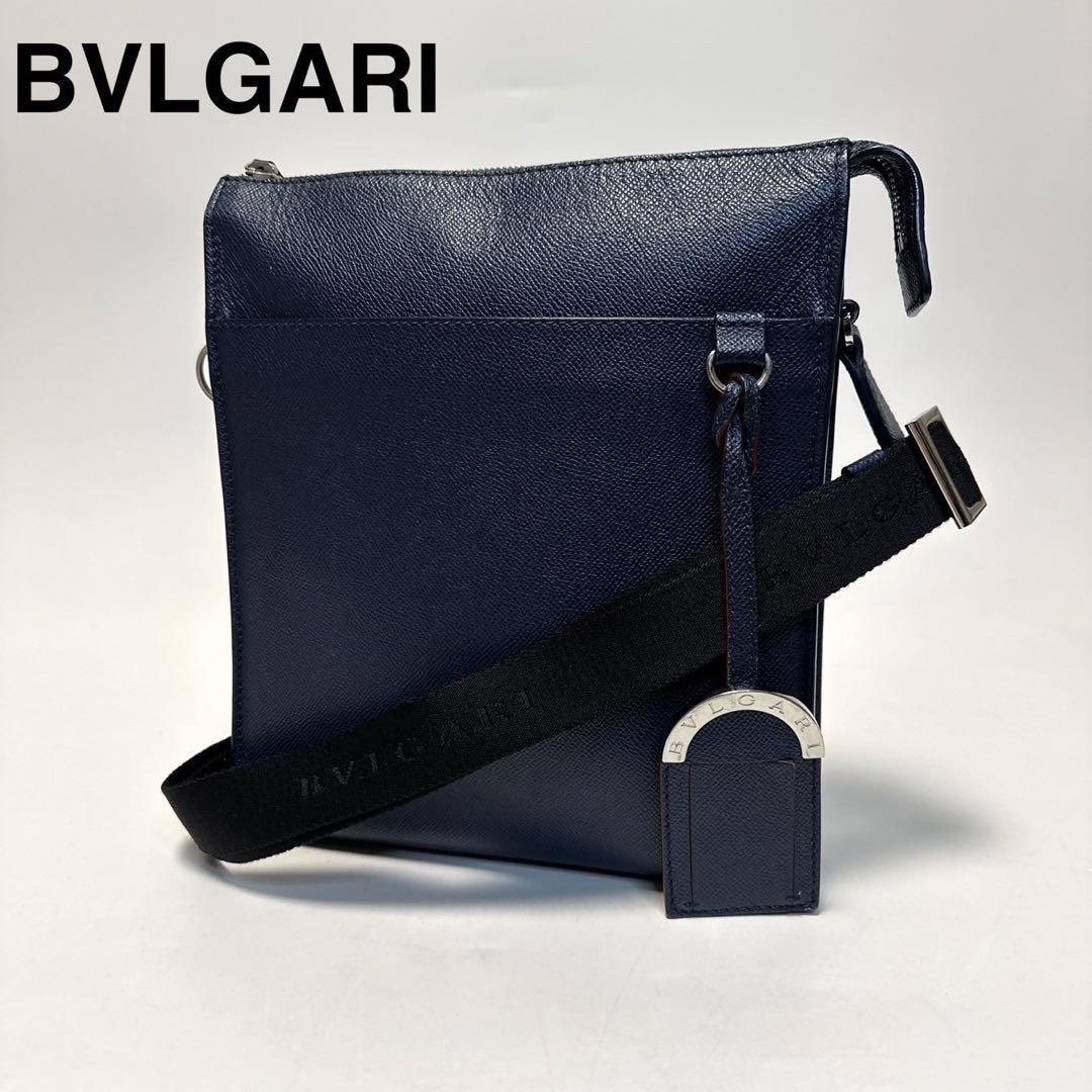美品 ブルガリ ミレリゲ ショルダーバッグ ロゴプレート レザー 斜め