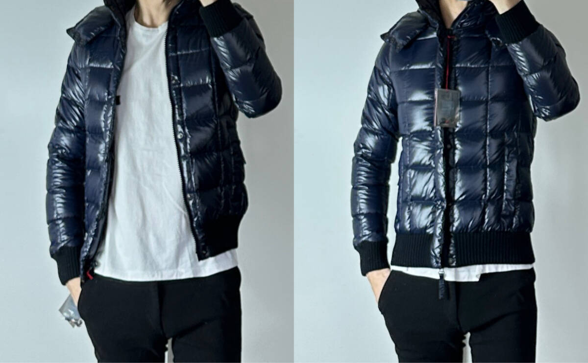 LEON掲載 定価14 3万 AKM×DUVETICA SHYNY NYLON SQUARED HOODED DOWN