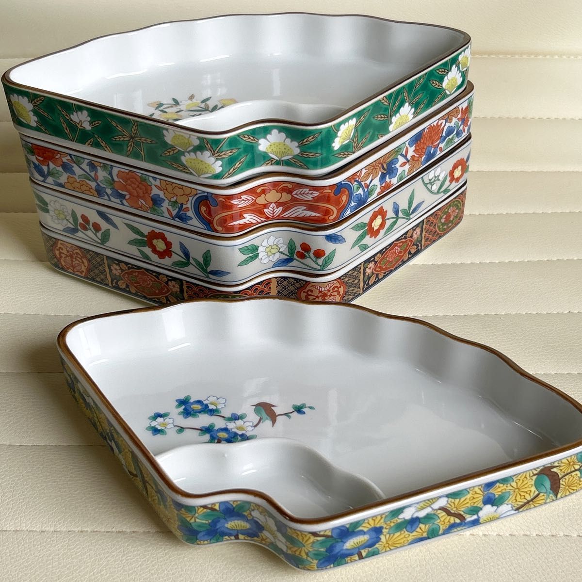 有田焼 堅窯 南蛮瑠璃 高台皿 5客 陶芸 南蛮ルリ 刺身皿 盛皿 ススキ