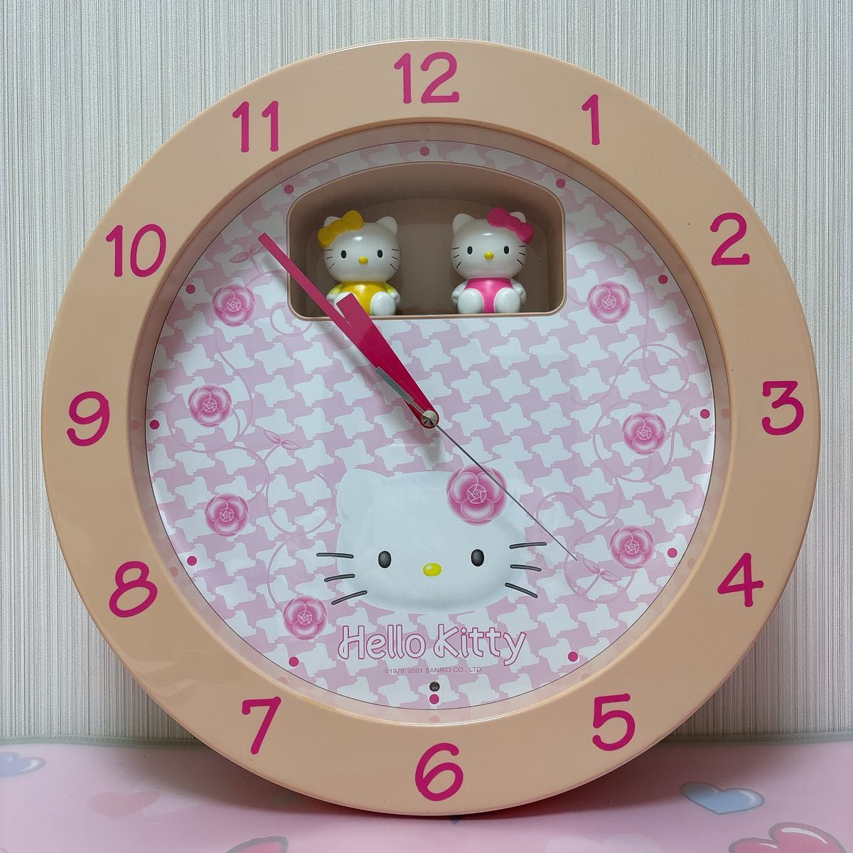 サンリオ からくり時計 掛け時計 当時物 キティちゃん 壁掛け時計 椿柄