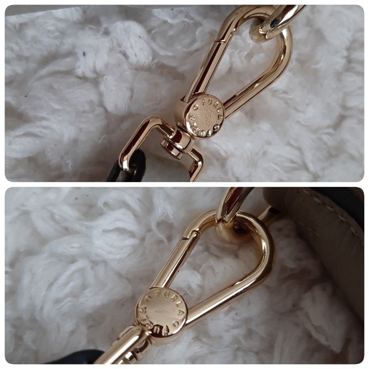 美品 フルラ ショルダーバッグ レザー グレー アテナ アーチロゴ