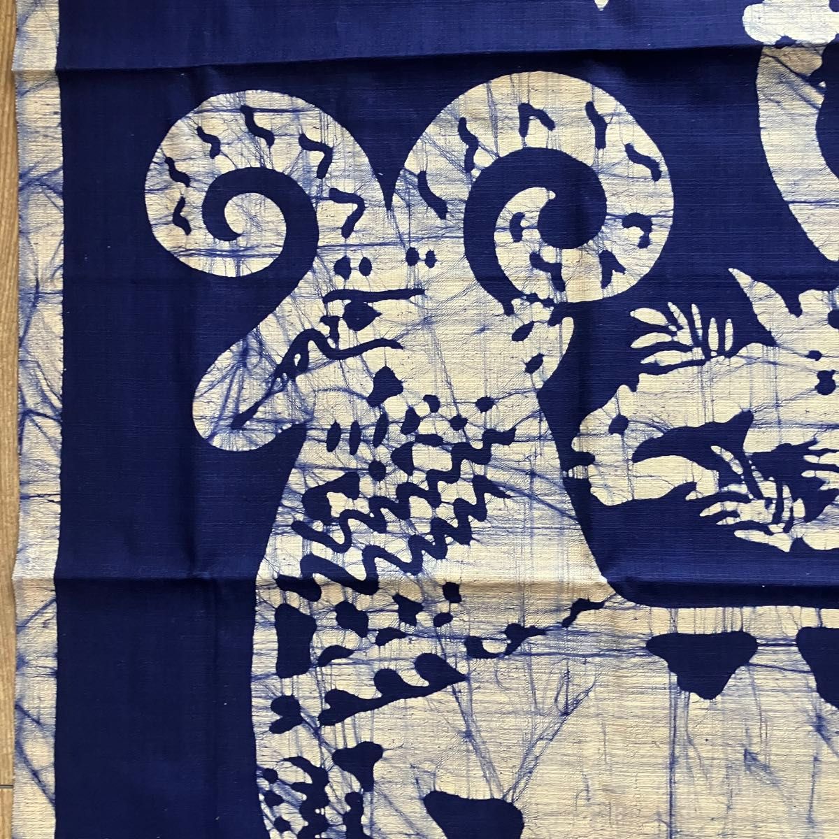 藍染ろうけつ染め壁掛け布タペストリー 正倉院北倉 羊木臈纈ノ屏風羊柄