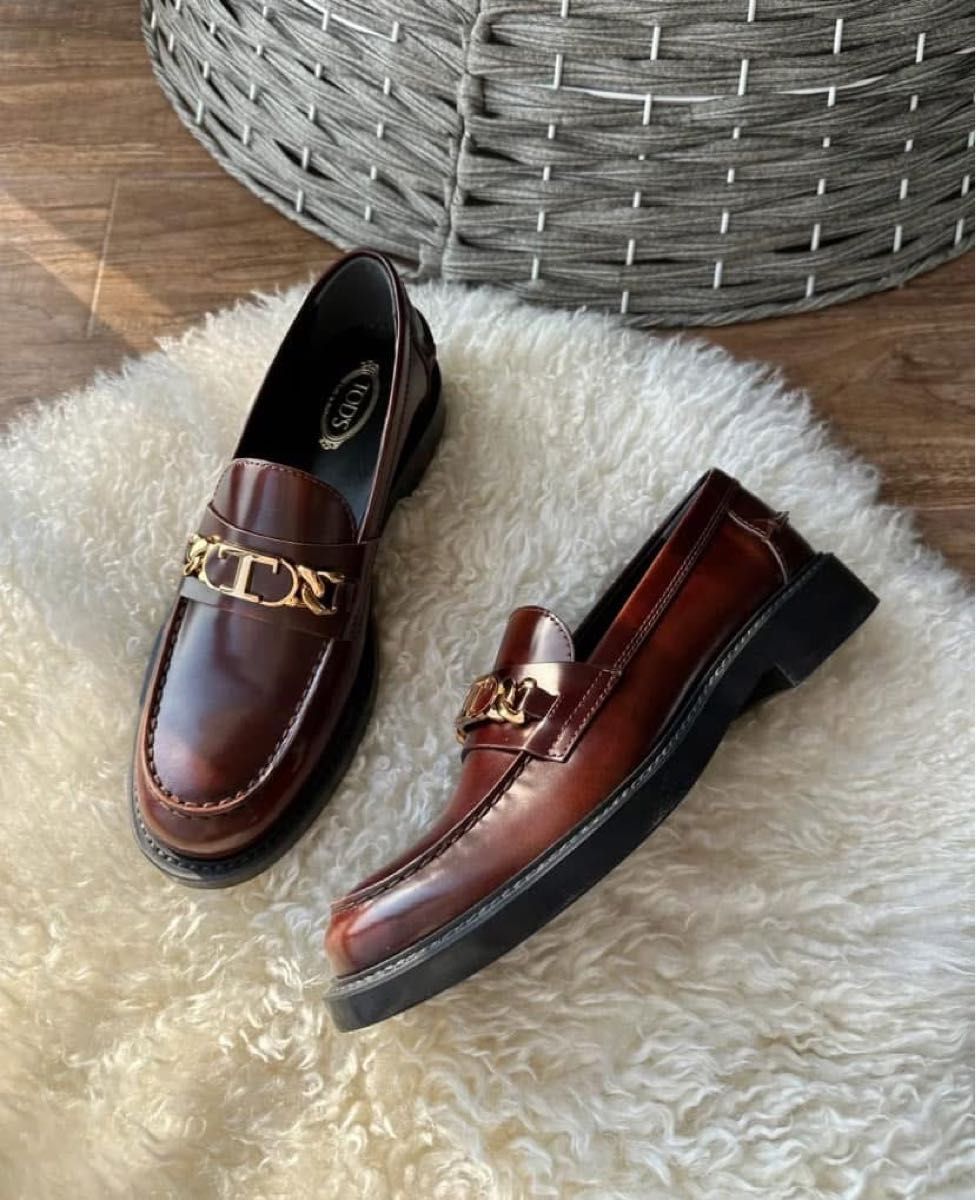 TOD'Sトッズ ローファー Tチェーン タイムレス 35(22cm) ブラウン