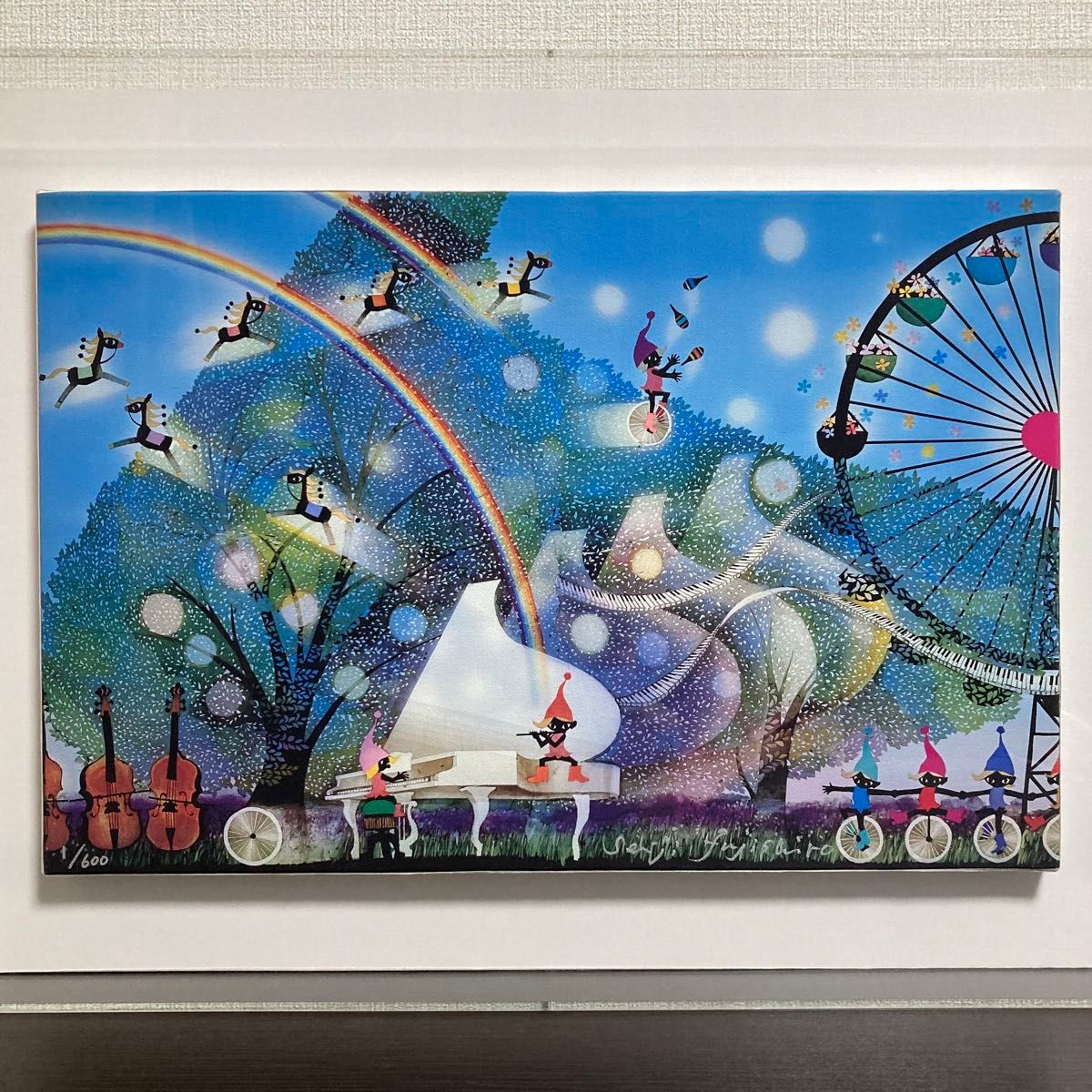 真作保証】藤城清治「風の中の白いピアノ」キャンバスジクレー 直筆