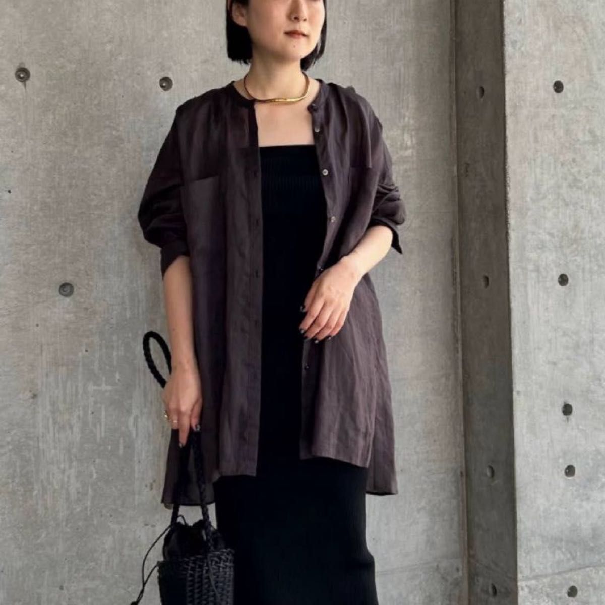 新品タグ付 Chaosカオス リガーラミーバンドカラーシャツ ブラウン