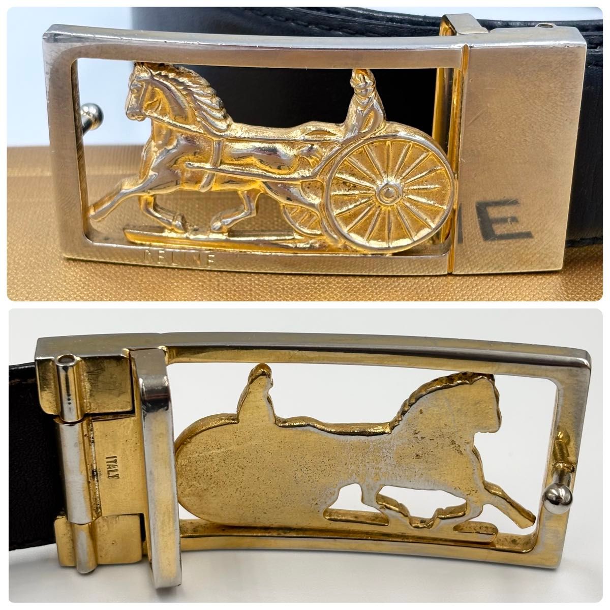 CELINE オールドセリーヌ 馬車金具 金馬車 ゴールド金具 ベルト 黒