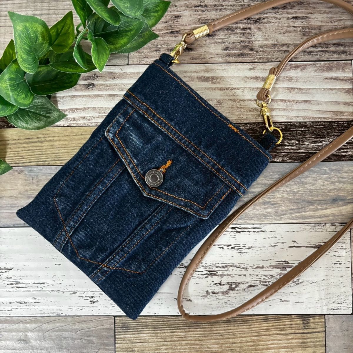 ハンドメイド デニムリメイク ミニサコッシュ スマホショルダー 肩掛け