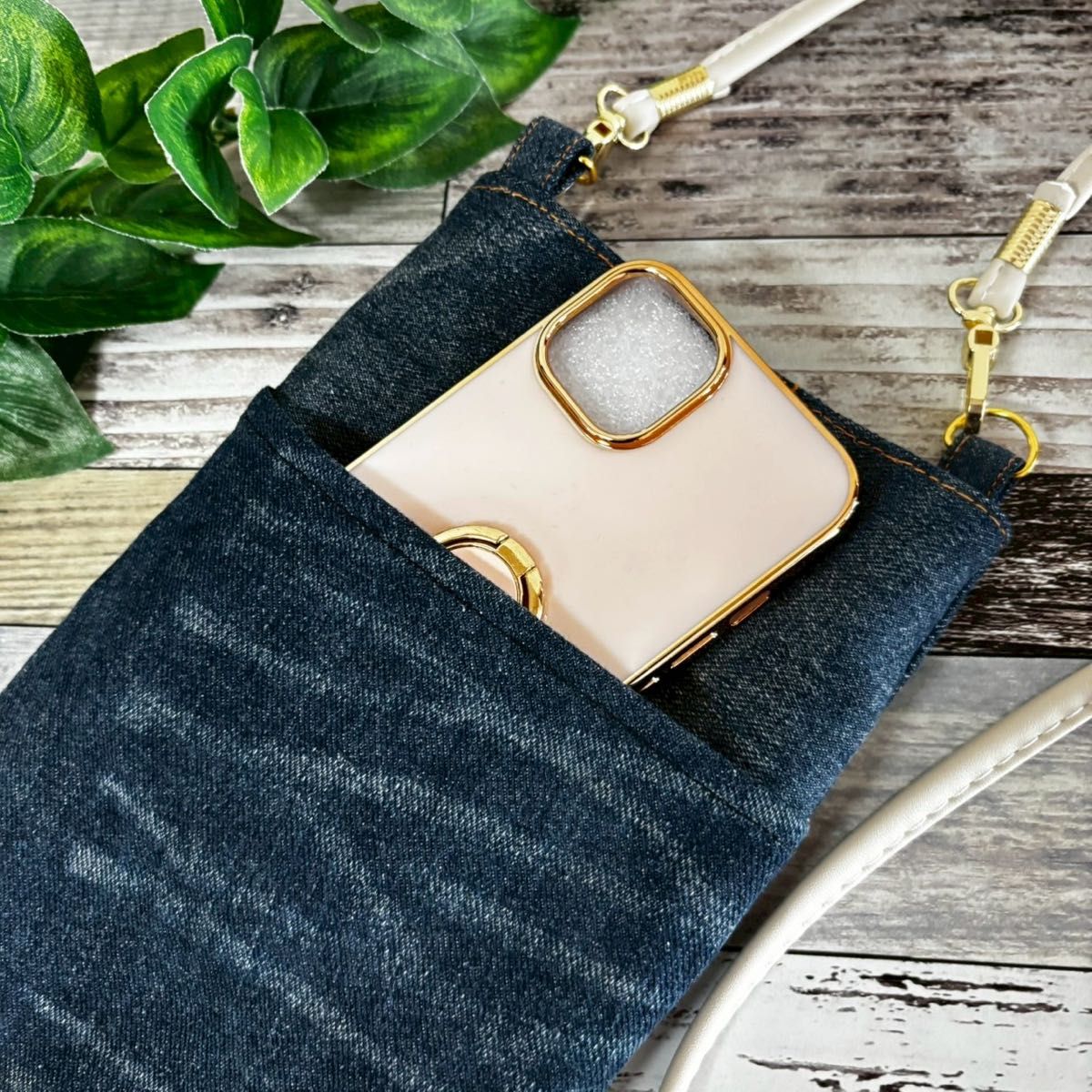 ハンドメイド デニムリメイク ミニサコッシュ スマホショルダー 肩掛け