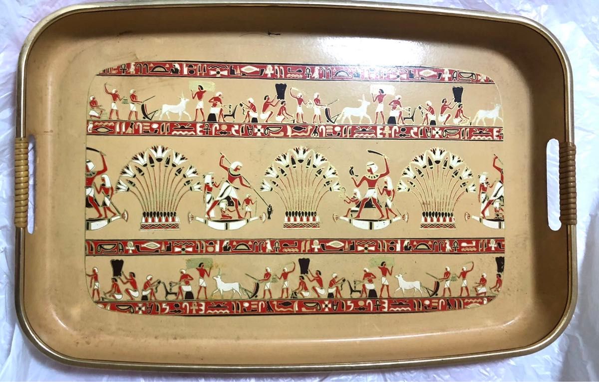 超レア エジプト壁画風 お盆 トレイ アンティーク 骨董品 コレクター