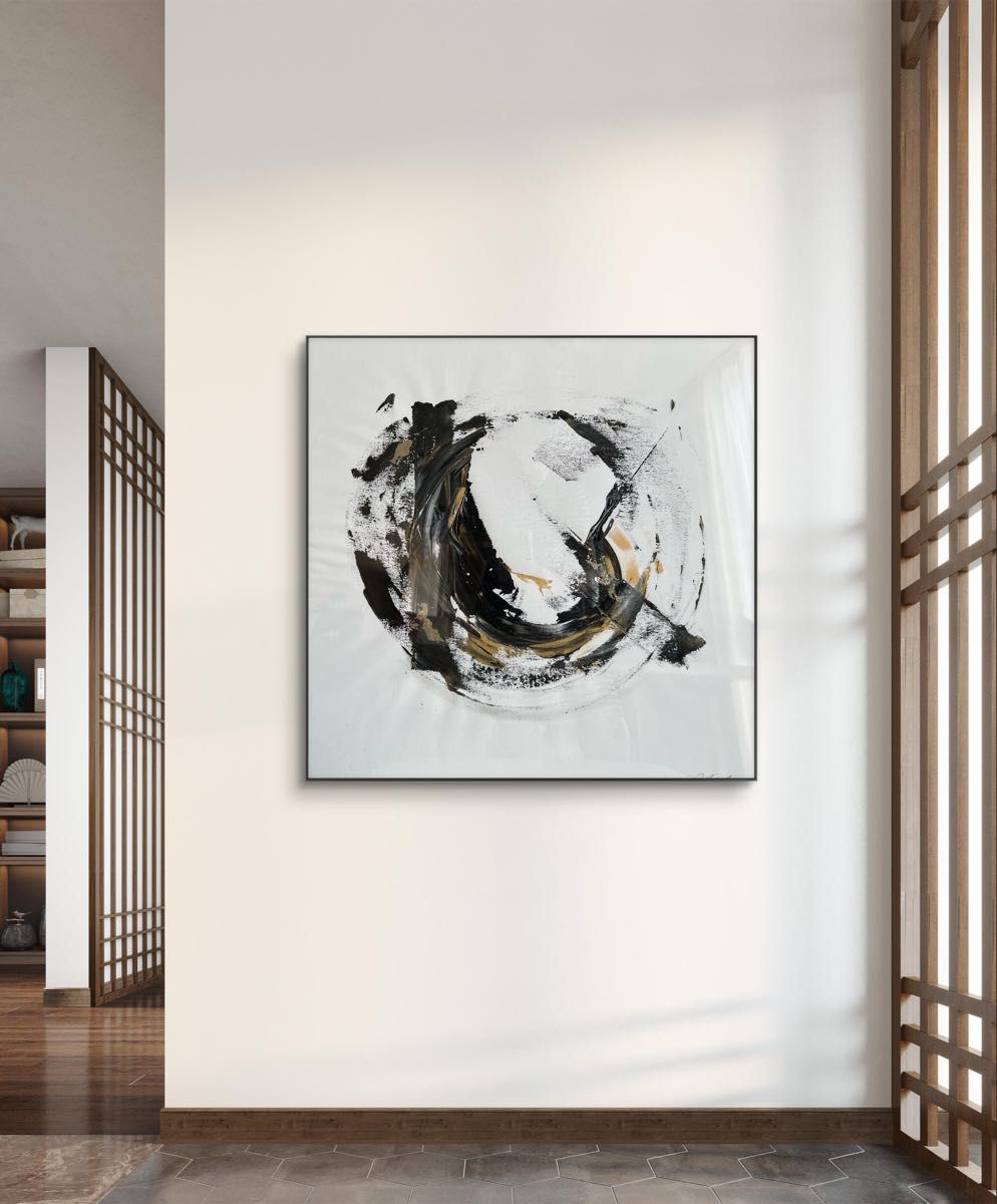 原画/額装済み/和風/禅/絵画/アート/抽象画/モダン/ホテル/黒/ゴールド