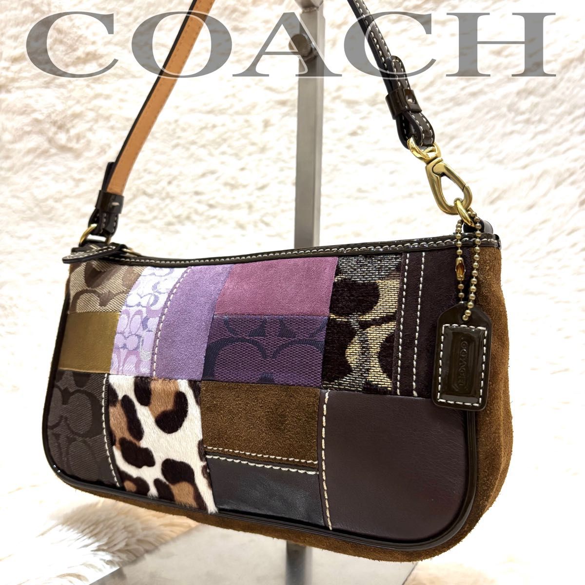 希少 美品 COACH コーチ アクセサリーポーチ ハンドバッグ レザー