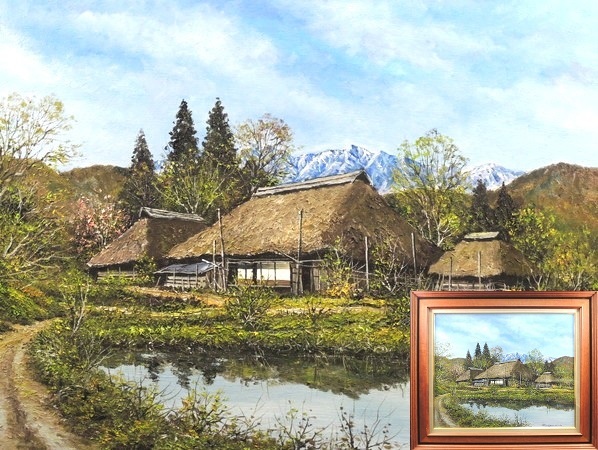 尾身周三作 山家春陽 田舎の風景 油彩画 尾身周三作 山家春陽 田舎の