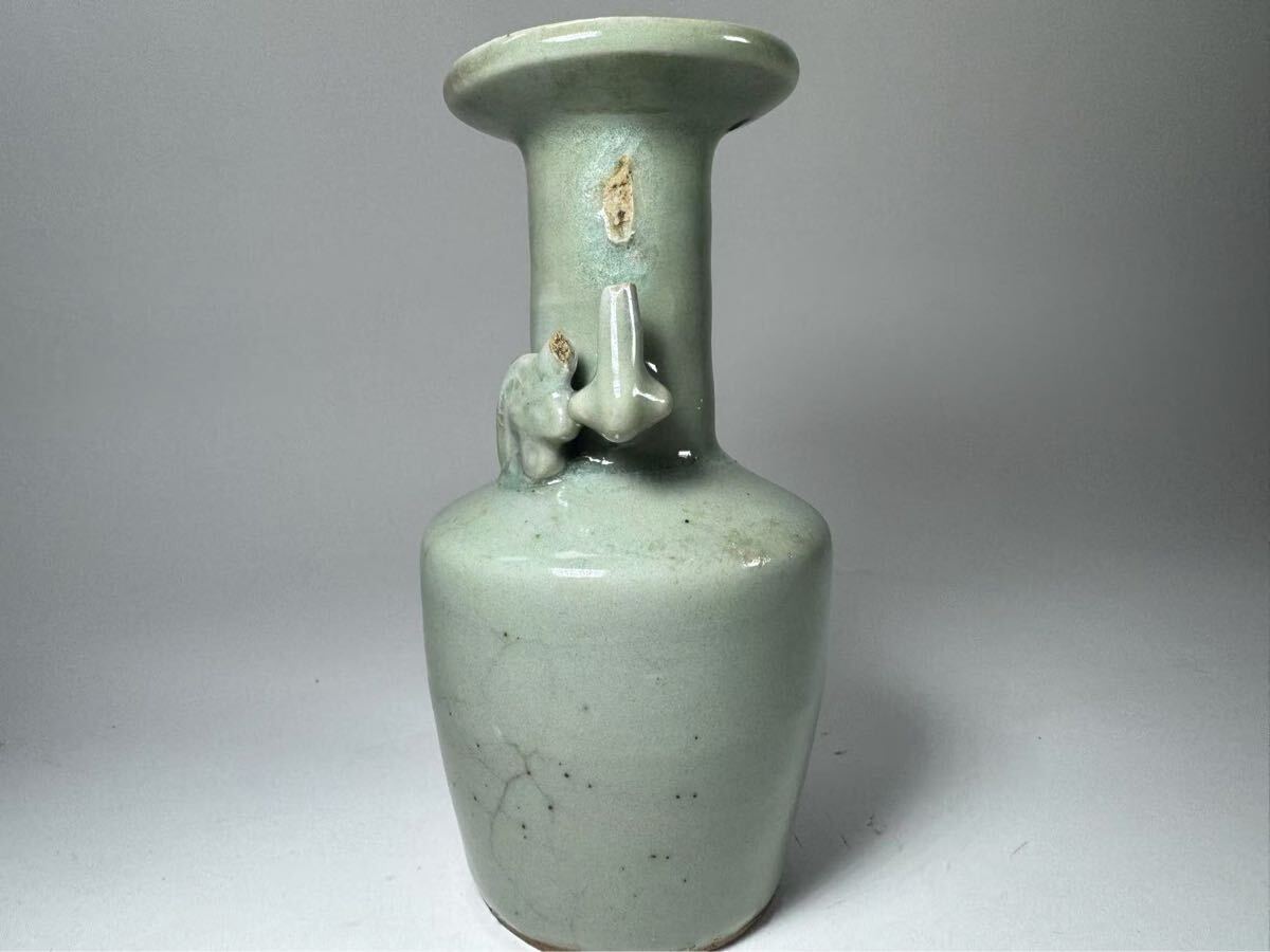 Yahoo!オークション - DH264 中国美術 龍泉窯 鳳耳青磁花瓶 時代物 唐