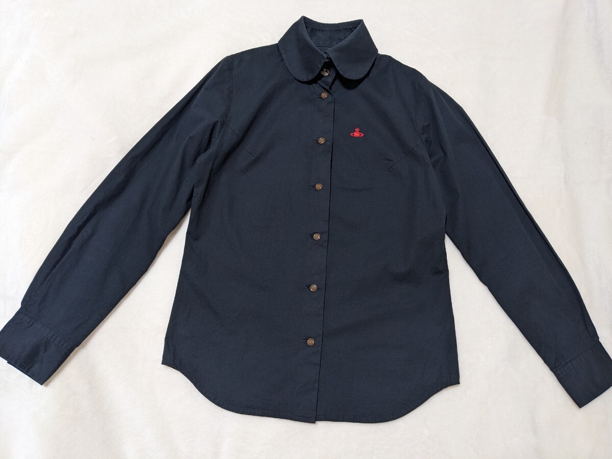 Vivienne Westwood RED LABEL 丸襟 長袖シャツ ブラウス 2 M 黒 オーブ