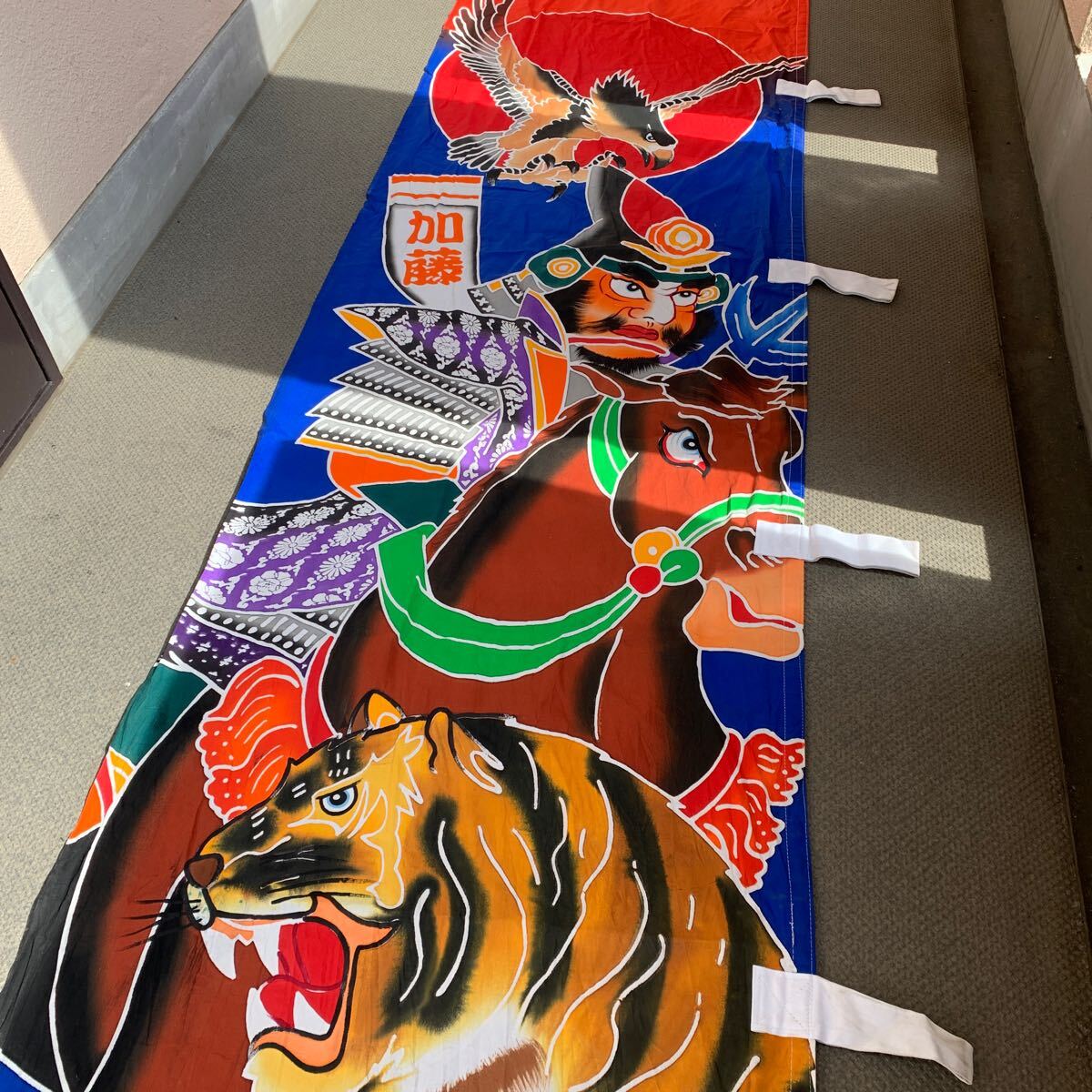 武者絵 兜武者 馬 手描き のぼり旗 木綿 リメイク 古布 古裂 骨董 武者絵