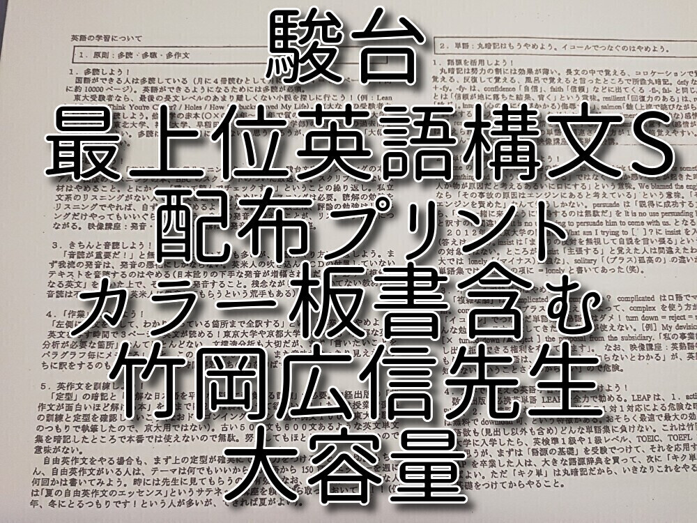 駿台 竹岡広信先生 英語構文S プリントフルセット カラー板書 上位