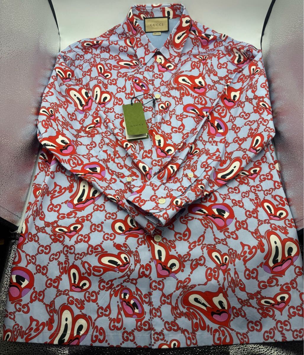 新品 超激レア GUCCI グッチ シャツ 長袖 プリント ハティ