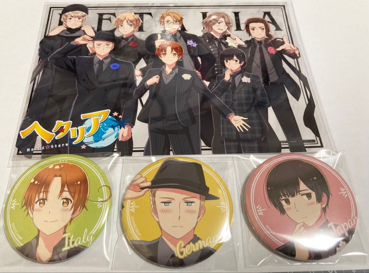 ヘタリア ブラックフォーマル 缶バッジ イタリア ドイツ 日本 特典