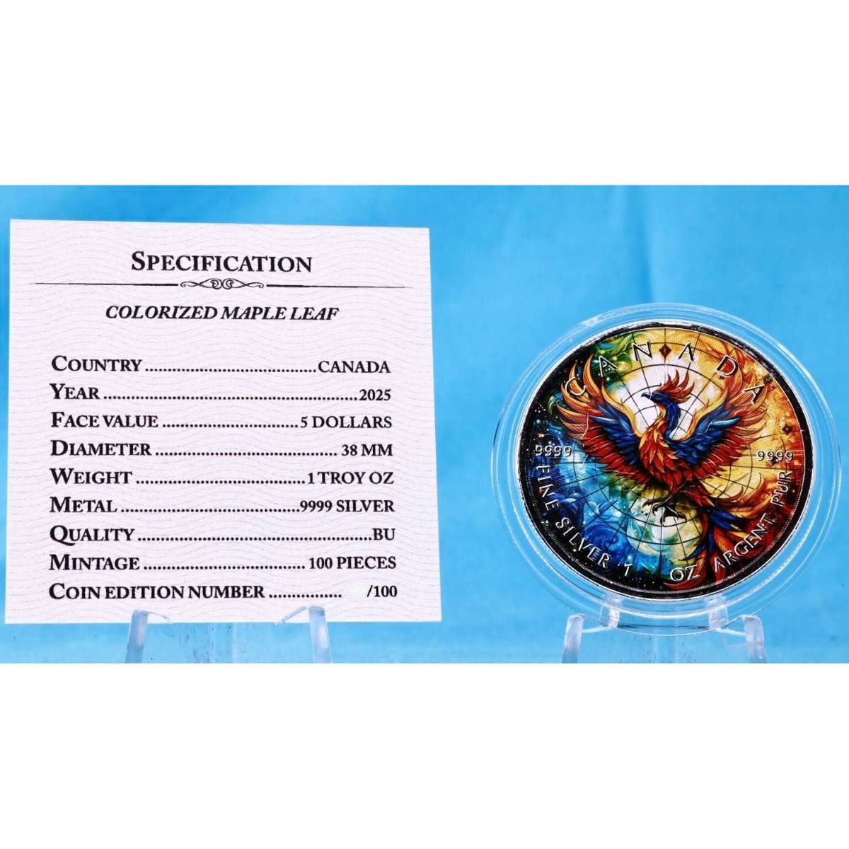 世界100枚限定 】カナダ メイプルリーフ 銀貨 カラー ステンドグラス