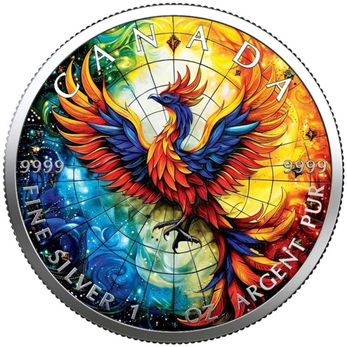 世界100枚限定 】カナダ メイプルリーフ 銀貨 カラー ステンドグラス