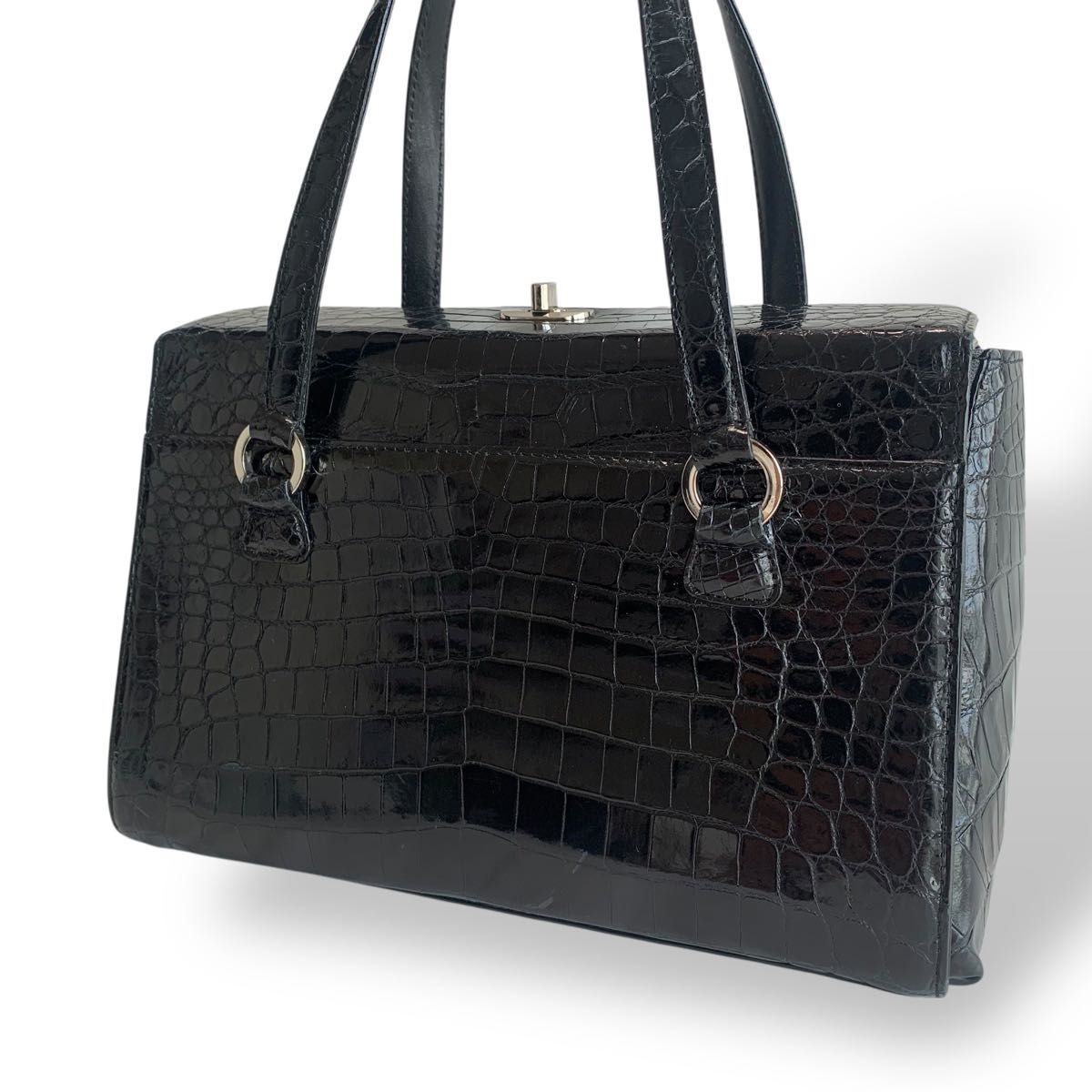 美品 サンポ SANPO クロコダイル ワニ革 シャイニング ハンドバッグ