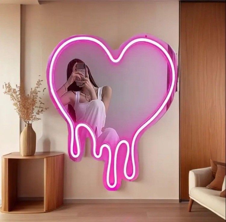 ネオン ミラー ハート LED 壁掛け 鏡 インテリア 韓国風 かわいい