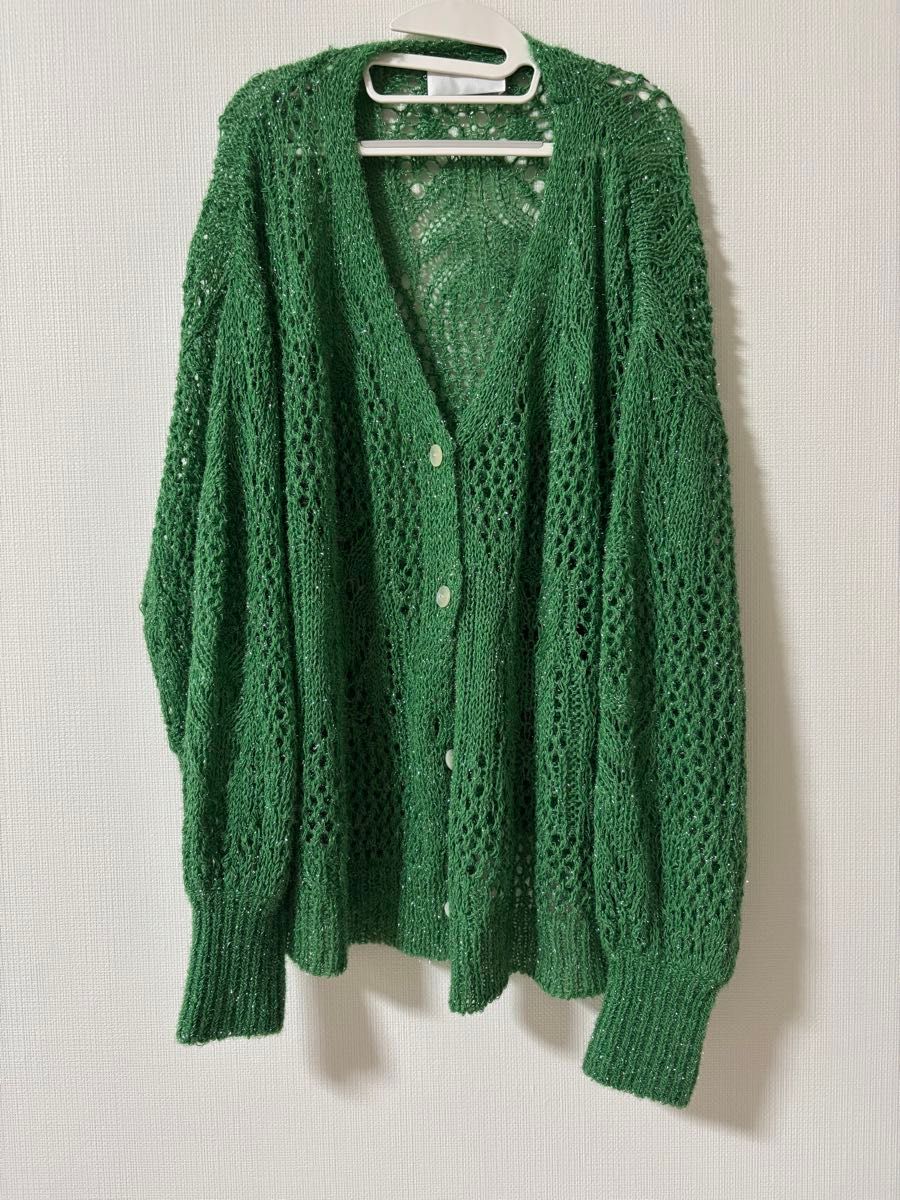 mame kurogouchi マメクロゴウチ ラメニットカーディガン グリーン