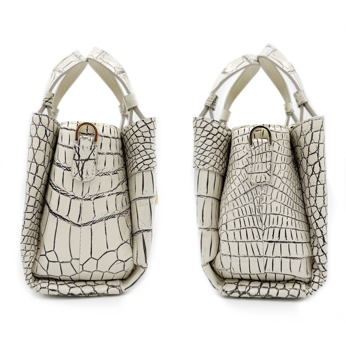 レザージュエルズ マットクロコダイルレザー ハンドバッグ JRA バニラ
