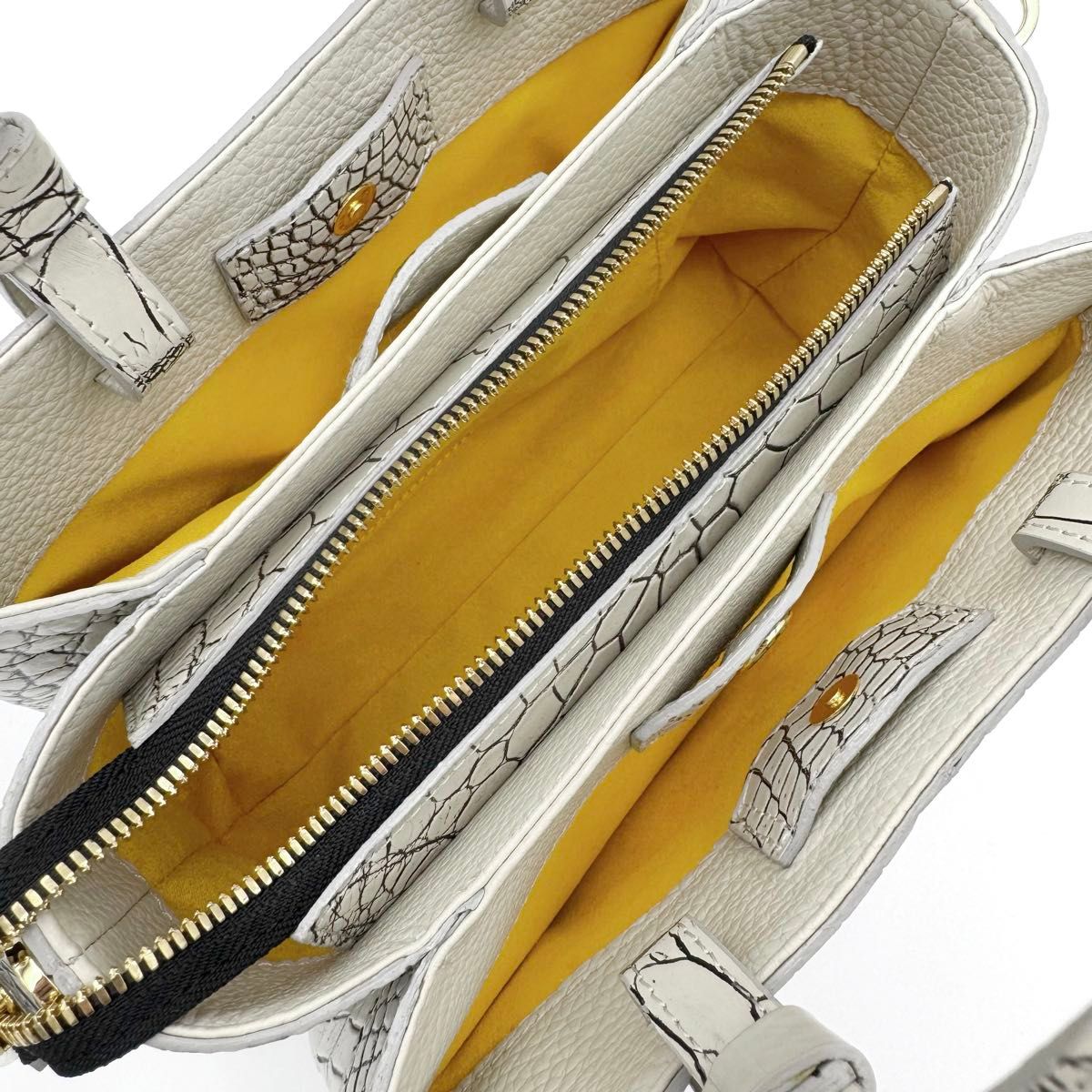 レザージュエルズ マットクロコダイルレザー ハンドバッグ JRA バニラ