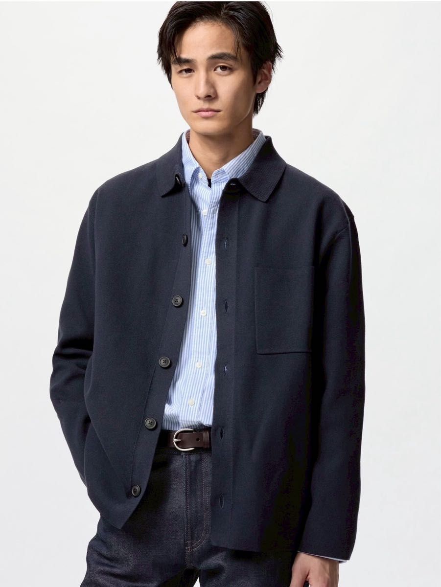 新品 UNIQLO ユニクロ ミラノリブシャツカーディガン 69 NAVY ネイビー