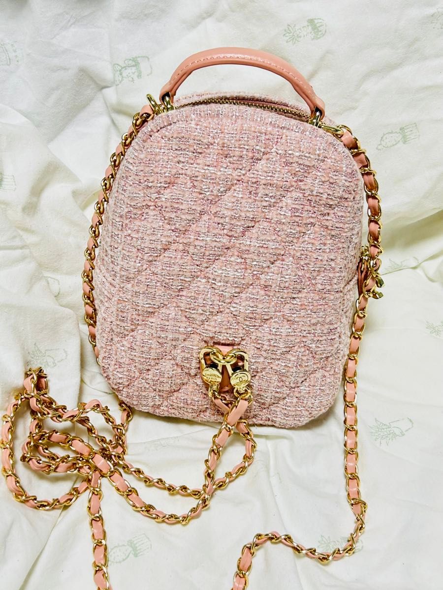 CHANEL ノベルティ ツィード リュック ミニ 美品 ピンク チェーン