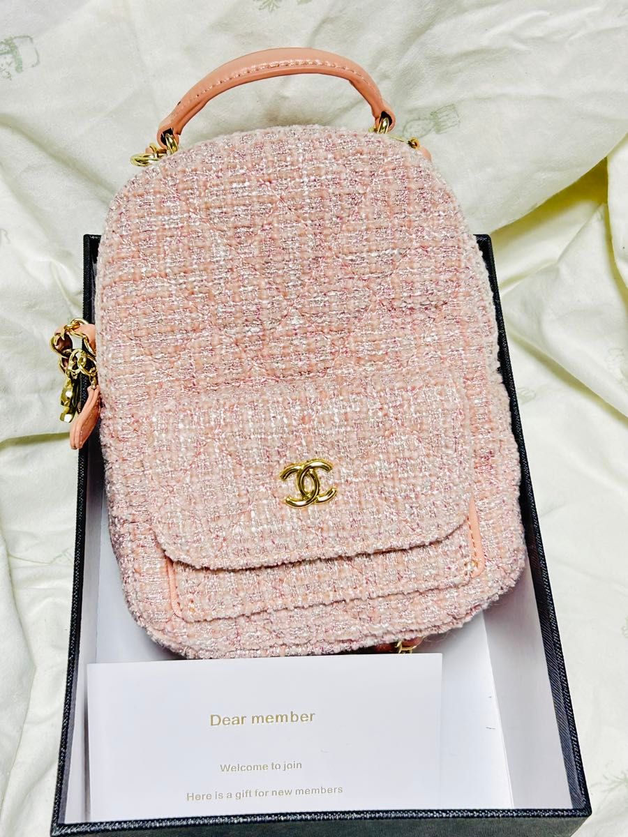 CHANEL ノベルティ ツィード リュック ミニ 美品 ピンク チェーン