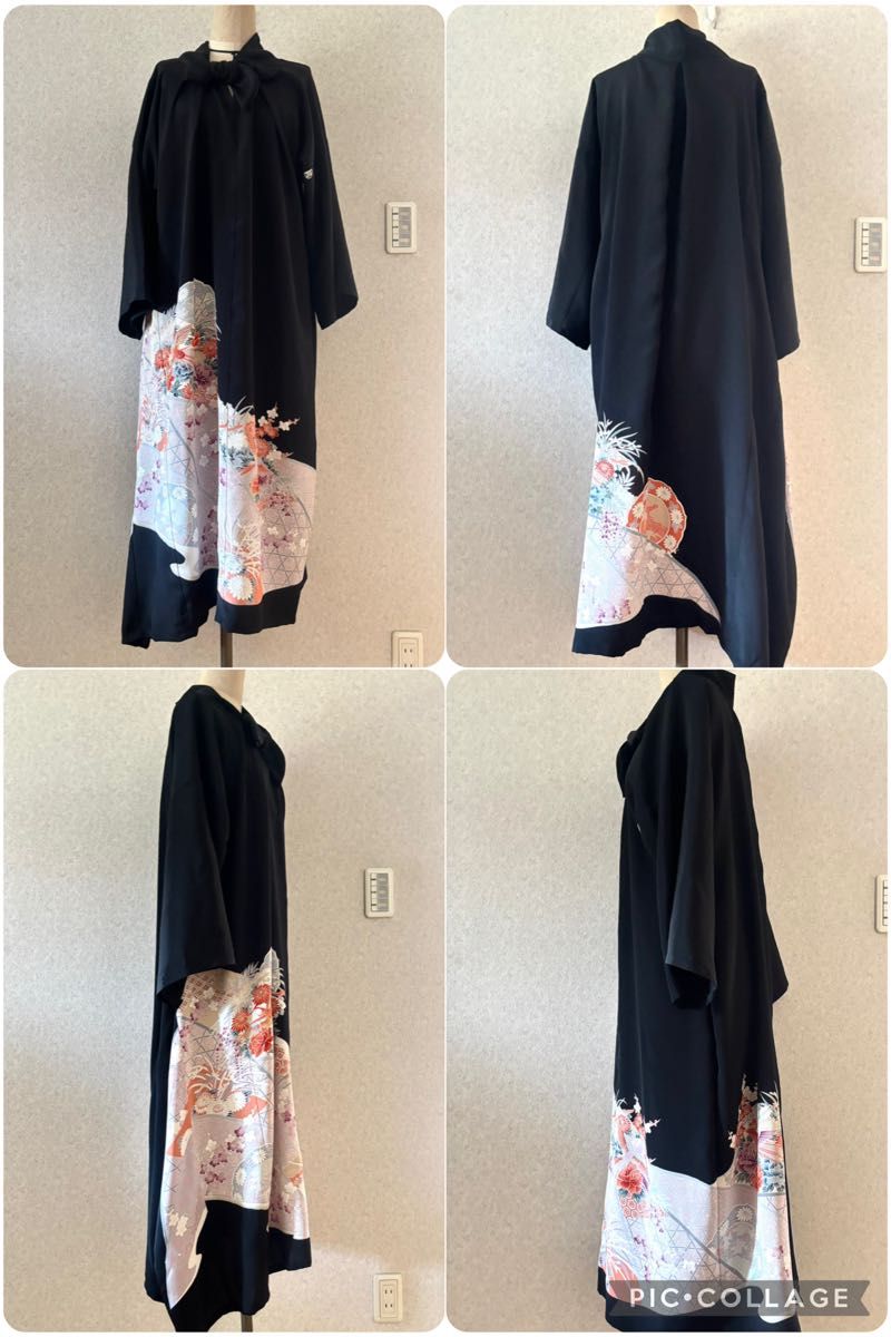 着物リメイク 正絹 黒留袖 両面着用 120㌢ アンシンメトリー