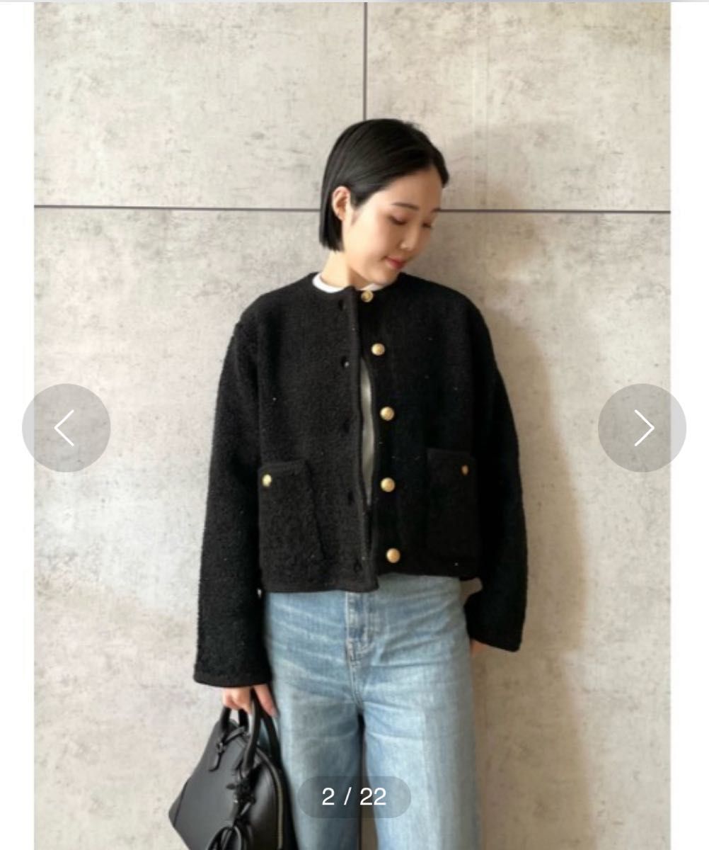 Mila Owen 金釦ノーカラーコンパクトラメニットジャケット タグ付き未