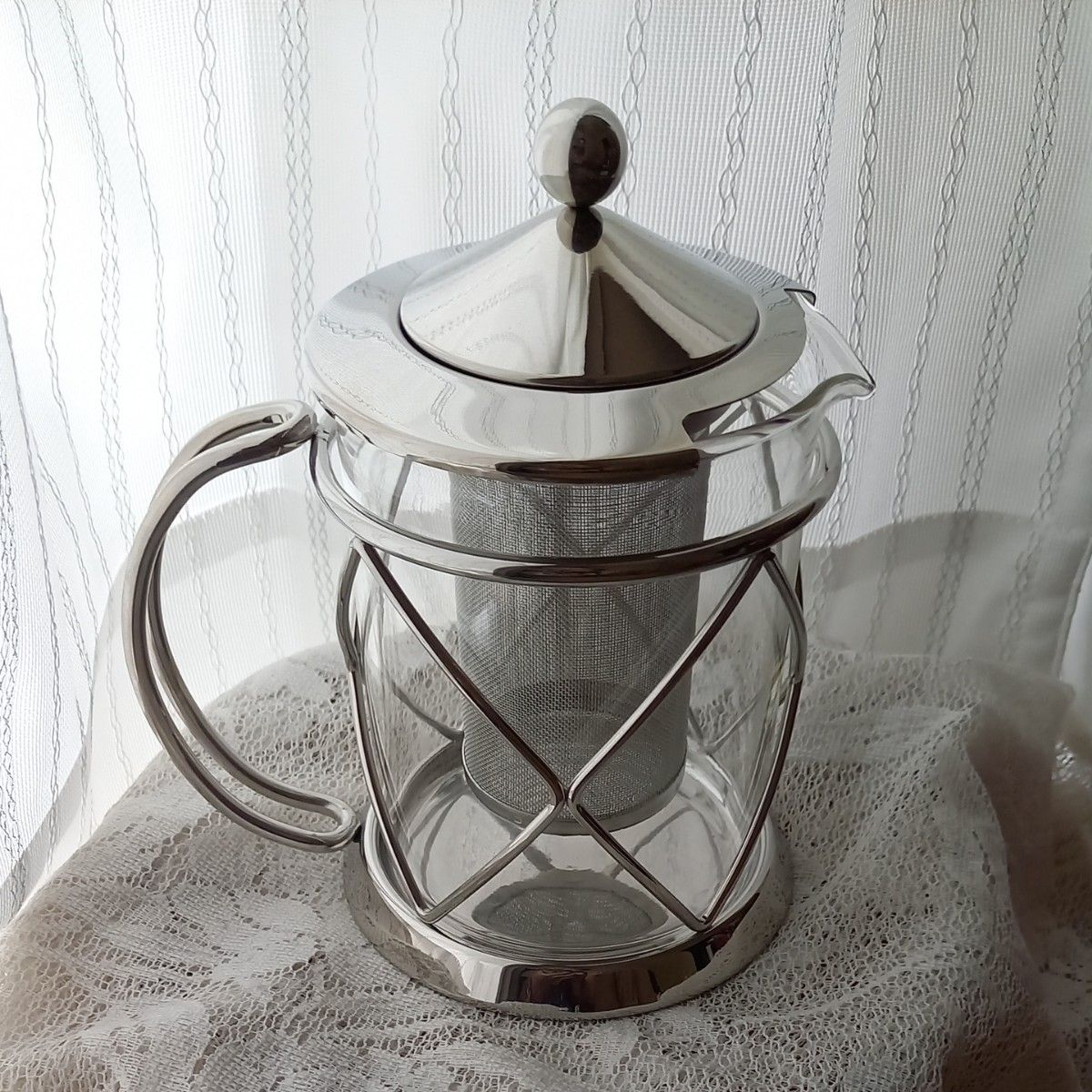 ラッキーウッド LUCKY WOOD 耐熱ガラス×シルバー枠 ティーポット