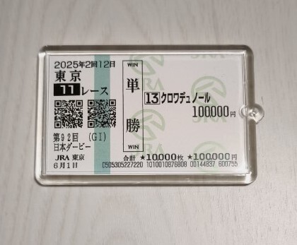 クロワデュノール 日本ダービー2025 現地単勝馬券（コピー）10万円分