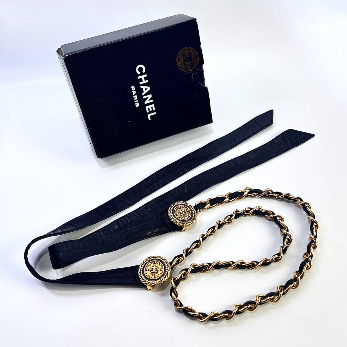 た*や様 CHANEL シャネル ココマーク リボン チェーン ベルト ブラック