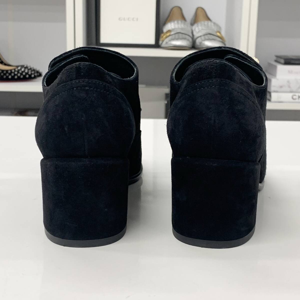 M12428 シャネル スエード パテント パール ココマーク レースアップ