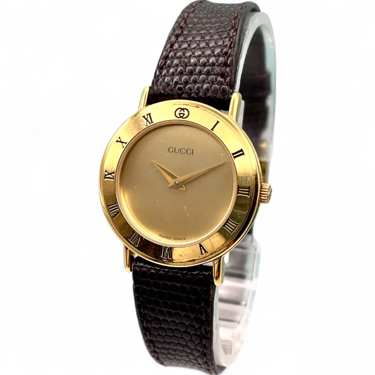 稼働 GUCCI グッチ 3000 2 L レディース腕時計 ゴールド 金文字盤