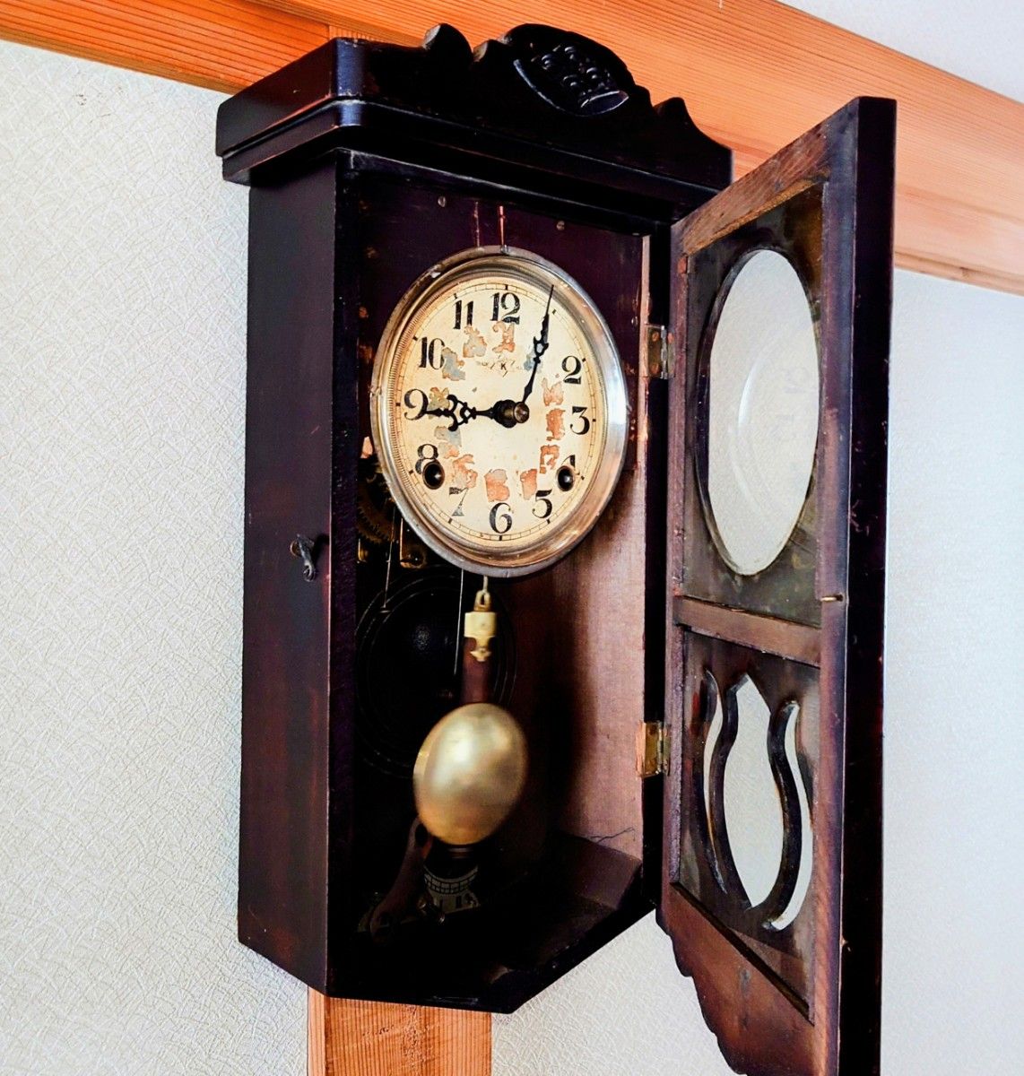 完動品〉MASCOT時計社 宮型ゼンマイ振り子掛け時計 ボンボン時計古時計